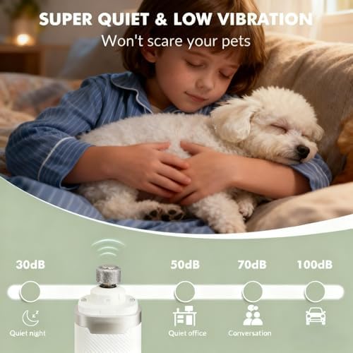 Silent Pet Nail Grinder Pro, Cordless Grooming Pro Nail Grinder with 3 Adjustable Speeds & Led Light, Painless Paws Grooming for Small Medium Large Dogs & Cats(1+2*Replacement Head) - Image 3