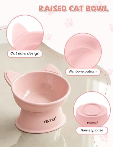 YINEYA Cat Bowls, Cat Food Bowl Elevated to Protect Neck & Anti-Vomit, Whisker-Friendly Raised Food & Water Bowls for Indoor Cats/Small Dogs, Cute Pet Feeding Bowl 6 OZ Each, Dishwasher Safe, Pink - Image 5