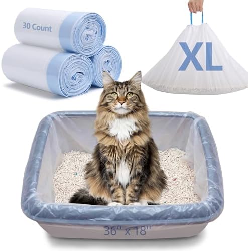 Cat Litter Box Liners, 30 Count, 36 x 19 In, 3 Mil, Drawstring by ondware