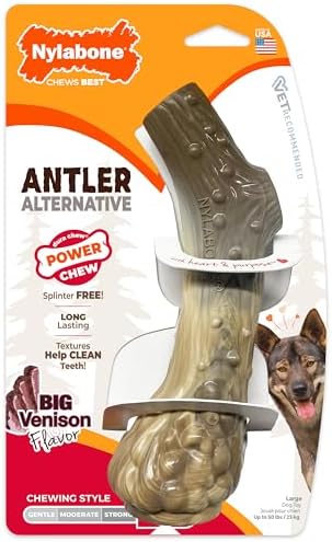 Nylabone Power Chew Antler Alternative Nylon Chew Toy for Dogs, Dog Toys for Aggressive Chewers, Venison Flavor, Large/Giant (1 Count) by Nylabone