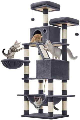 Feandrea Cat Tree, 66.1-Inch Large Cat Tower, Multi-Level Condo, Smoky Gray by FeandreabySONGMICSHOME