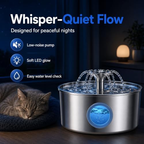Cat Water Fountain, 3.2L 108Oz Stainless Steel Pet Fountain, 4 Filters - Image 5