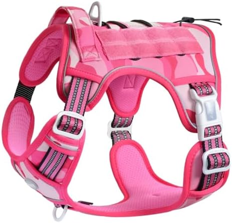 Auroth Tactical Pet Harness for Small Medium Large Dogs No Pull Adjustable, Reflective K9 Working Training Easy Control Vest Military Service Dog, Medium, Pink Camo by AurothPets