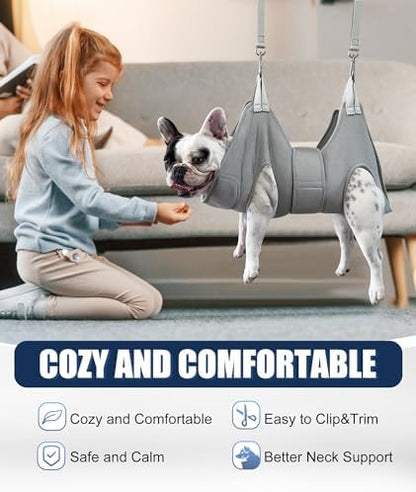 Kkiimatt Dog Grooming Hammock Harness, M-Large Dog Hammock for Nail Trim, Gray Dog Restraint for Nail Clipping,Dog Grooming Sling Thick Neck Support - Image 2