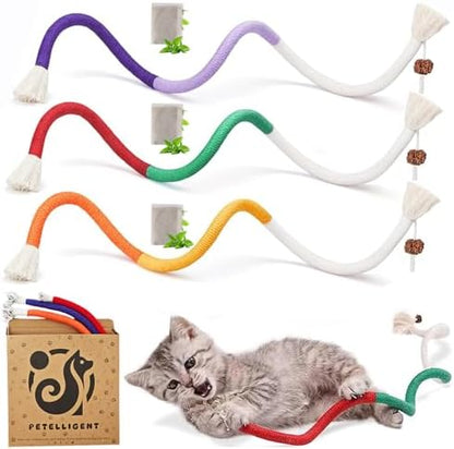 3-Pack Bent Cat Rope Toy, Pet Chew Toys, Interactive Tease Toys for Cats and Kittens, Bite-Proof Playthings, Cotton Rope Kitten Toys for Dental Care and Stress Relief, Pet Supplies by Petelligent