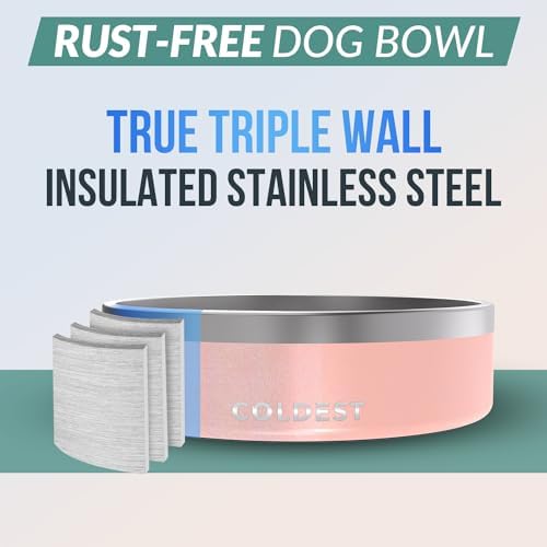 Coldest Dog Bowl - Anti Rust Metal, Non Slip, 3 Layers Insulated Stainless Steel Dog Bowls - Spill Proof & Heavy Duty - Water Bowl for Dogs, Cats & Pets, Dish Washer Safe (42 oz, Forever Pink Glitter) - Image 3