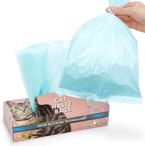 Best Odor-Sealing Cat Poop Bags, BOS for Pet Waste & Kitty Litter - Disposal Bags - Scent & Smell Free (60 bags) [Size: L, Color: Light blue] NOT a litter box liner (Pack of 1) by BOS