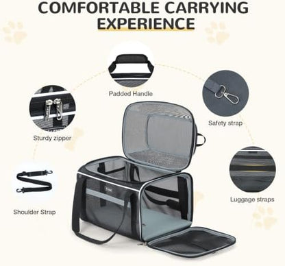 Lekereise Top-Expandable Pet Carrier Full Mesh 17x11x9.5 Inch Airline Approved Soft Sided Underseat Travel Carriers for Small Cats and Dogs with Locking Safety Zippers - Image 6