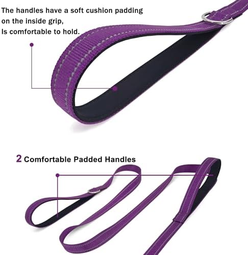 6 FT Purple Nylon Reflective Dog Leash for Medium Dogs with 2 Padded Handle - Image 4