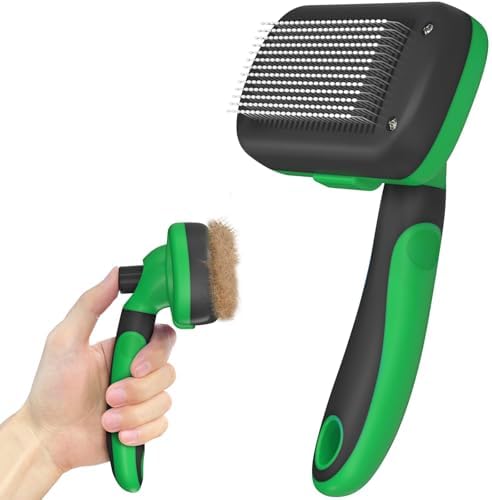 Dipoo Self Cleaning Deshedding Brush for Dogs & Cats - Skin Friendly Grooming Tool with Hair Removal for Haired Pets, Green by Dipoo