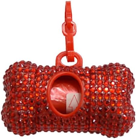Bling Dog Poop Pickup Bag Dispenser Holder Pet Waste Disposal Bag Pet Trash Bags Holder Bone Shaped (Red)