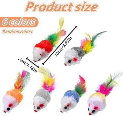 6 Pack Mouse Toys for Cats, Furry Rattle Interactive Mice Toys with Feather Tails Realistic Faux Fur Cat Mouse Toys for Indoor Cats & Kittens (6 Color) - Image 2
