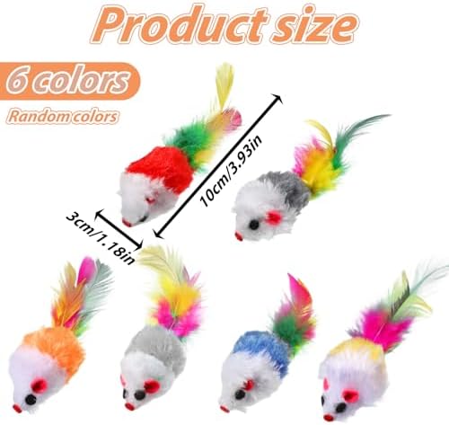 6 Pack Mouse Toys for Cats, Furry Rattle Interactive Mice Toys with Feather Tails Realistic Faux Fur Cat Mouse Toys for Indoor Cats & Kittens (6 Color) - Image 2