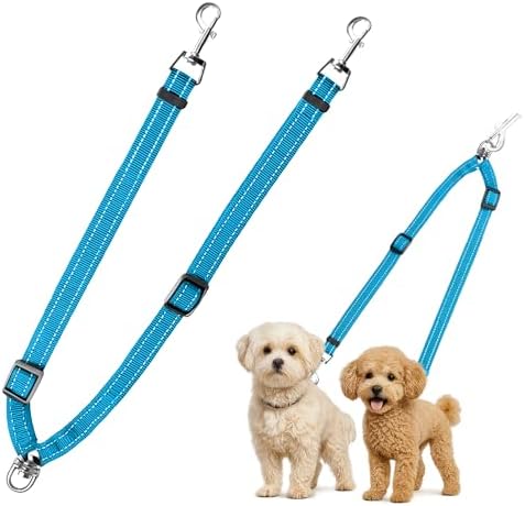 MingXpet Double Dog Leash for Two Dogs, No Pull Dog Leash, 360° Swivel No Tangle for Small Dogs Walking & Training, Shock Absorbing Reflective Bungee, Blue by MingXpets