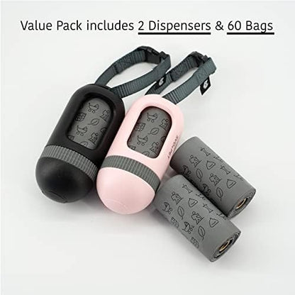 SVD.PET 2-Pack Pet Retractable Waste Bag Dispensers, Black & Primrose Pink - Image 3