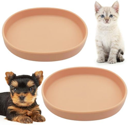 Fhiny 2 PCS Silicone Cat Food Bowls Shallow Dog Bowl 7" Non-Slip Pet Feeding Dishes for Dry and Wet Food Whisker Fatigue Cat Plates for Kitten Puppy and Small Pets (Orange) by Fhiny