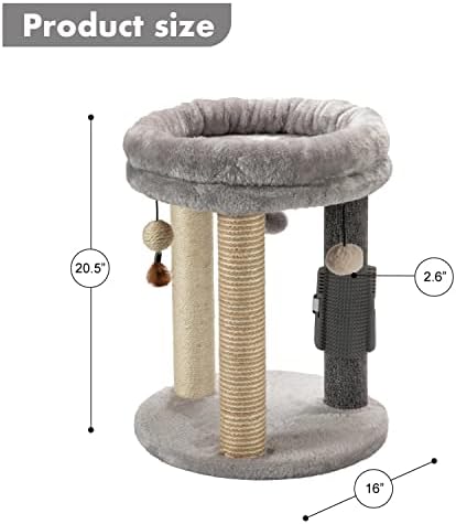 MECOOL 4in1 Small Cat Tree,Scratching Post with Tower Soft Bed, Sisal Carpet Jute Posts with Three Hanging Ball Toys and Massage Brush for Indoor Cats and Kittens - Image 4