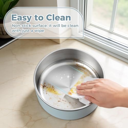 WENBOKMIN Dog Bowl, Stainless Steel Food and Water Bowl, 64oz, Light Grey | Non Slip Quiet Bottom, Easy to Clean, Dishwasher Safe - Image 5