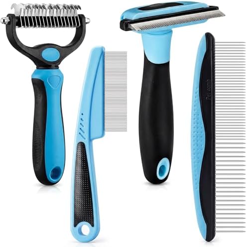 Patelai 4 Pcs Dog Dematting Comb, Blue and Black Modern Grooming Set by Patelai