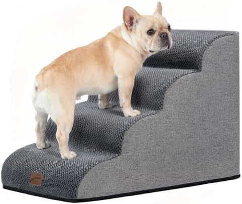 GoGoBunny Dog Stairs for High Bed, 19.7" H 4-Step Ramp Dog Steps, Grey by gogobunny