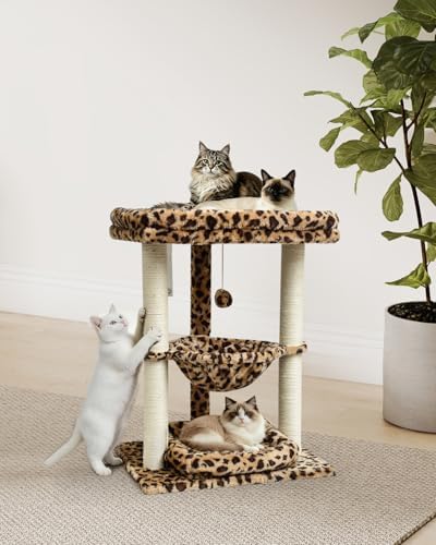 SYANDLVY Leopard Print Small Cat Tree with Top Perch, Hammock & Bottom Bed - Image 2