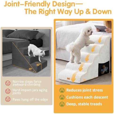 Topmart High Density Foam Dog Steps 5 Tiers, Extra Wide Deep Pet Steps - Image 2