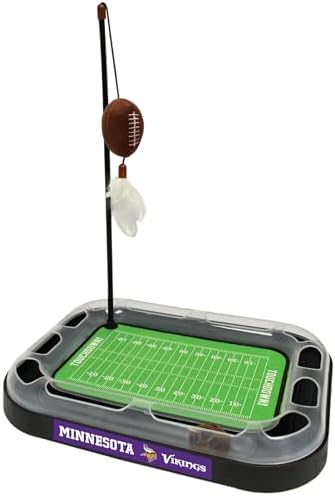 NFL Minnesota Vikings Football Field Cat Scratcher With Catnip Filled Plush Football & Feather Toy Hanging, Jingle Bell Interactive Ball Chasing 5-in-1 Kitty Toy by PETSFIRST