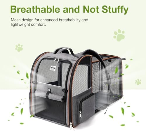 Cat Carrier Backpack, Expandable Pet Carrier with Sun Shade & Full Front Opening, Breathable Mesh Backpack for Small Dogs & Medium Cats Up to 18 Lbs, Foldable for Hiking, Camping (Grey) - Image 3