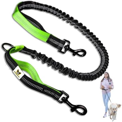 Hundefreund Hands-Free Dog Leash Replacement Bungee (47–67”) – Extension for Medium & Large Dogs – Shock-Absorbing with Dual Handles & Reflective Stitching (Green) by Hundefreund