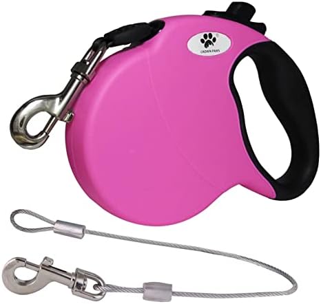 16ft Retractable Dog Leash for Large Breed Dogs up to 110 lbs with a Detachable Chew Proof Extender Wire Ropes (Pink L) by CROWN+PAWS