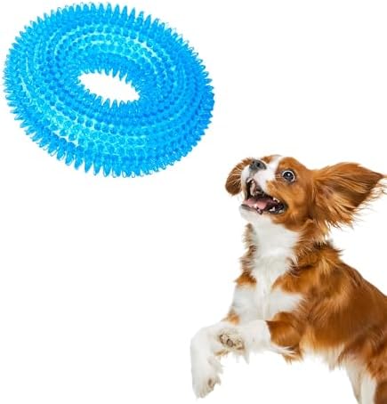 JOR Dog Oral Nub Squeaky Ring, Relief & Comfort for Teething Puppies, Floating Fetch Ring, Creates Slow Bowl for Fast Eaters, Round Rubber Ring Won’t Dent Floors, Puppy Essentials, Crystal Blue by Unknown