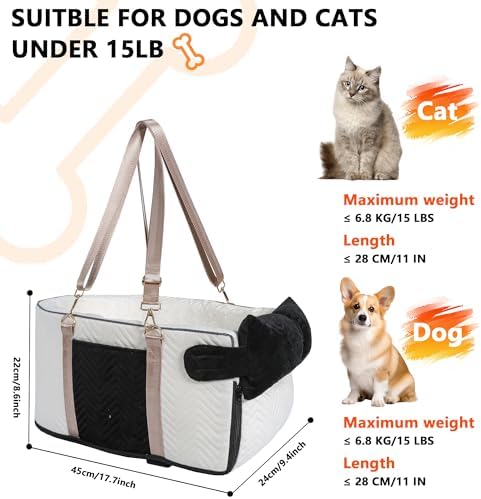 Dog Car Seat for Small Dogs Adjustable Portable Center Console Dog Car Seat Removable Cat Booster Cars Seats - Safety Belt with Cushion Anti-Collapse for Puppy Kitten Up to 15 Lb - Image 2