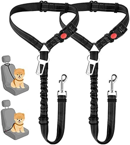 SlowTon Dog Seat Belt for Car, 2 Pack Dog Car Harness Seatbelt with Bungee by SlowTon