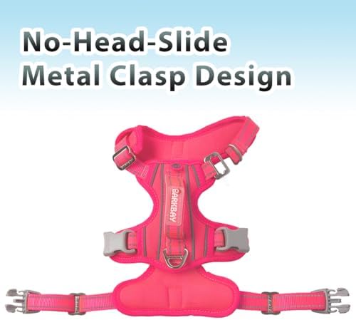 BARKBAY No Pull Dog Harness 3 Buckles Large Reflective Dog Harness with Front Clip and Easy Control Handle for Walking Training Running with ID tag Pocket(Pink,S) - Image 2