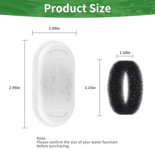 Cat Water Fountain Filter 16 pc for Stainless Steel 108oz/3.2L& 67oz/2L Automatic Pet Water Dispenser Fountian Replacement Filter,Carbon Filter Plus Sponge Foam Filter (White, 8 filters & 8 sponges) - Image 3