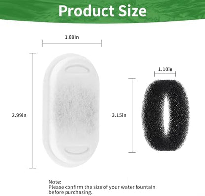 Cat Water Fountain Filter 16 pc for Stainless Steel 108oz/3.2L& 67oz/2L Automatic Pet Water Dispenser Fountian Replacement Filter,Carbon Filter Plus Sponge Foam Filter (White, 8 filters & 8 sponges) - Image 3