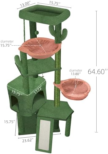 Wang Xin Four Layer Big Cat Tree with Huge Cat Condo and Two Hammocks Scratch Pad,Green - Image 2