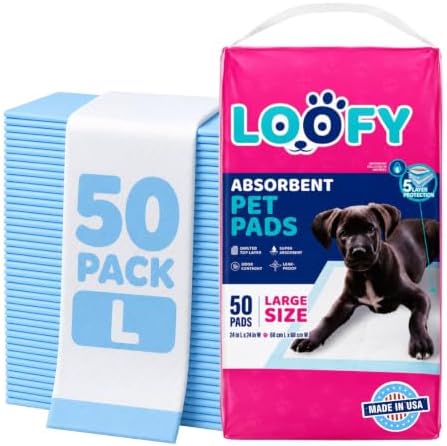 Loofy Pee Pads for Dogs, Training Pads for Dogs, Dog Training Pads, Large 24x24, 50 Count, Leak-Proof, Quick-Dry, Super Absorbent Puppy Potty Pads by CristalProducts