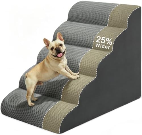 Extra Wide Dog Stairs for Large Dogs 20" W, 5-Step Pet Ramp for High beds by HighDensityFoamDogRamps