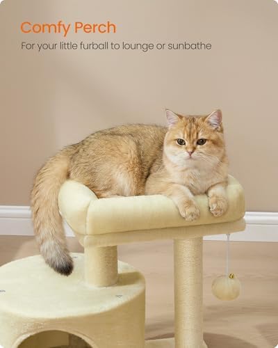 Feandrea Cat Tree, 18.5-in Small Cat Tower, Cute Kittens Condo, Sand Beige - Image 6