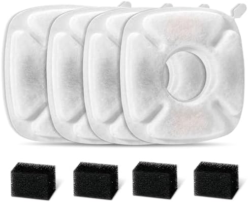 8 Pcs Cat Fountain Replacement Filters for Veken 95Oz/2.8L Automatic Pet Fountain and Stainless Steel Cat Water Fountain Dog Water Dispenser (4 Carbon Filters+4 Sponge Filters) by Redoso