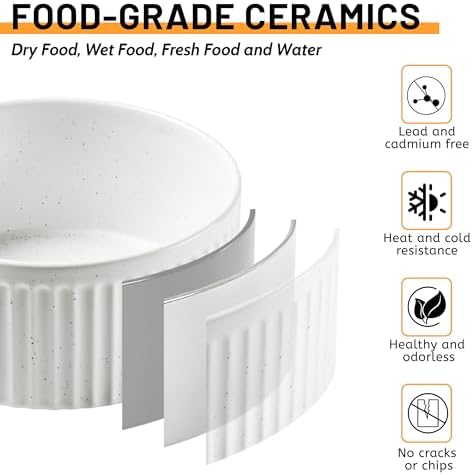 Non-Slip Ceramic Dog Bowls, 5" Dog Food and Water Bowl Set with Silicone Base, 16oz/2cups Weighted Flip-Proof Pet Feeding Bowl for Small Dogs and Cats (Small, White) - Image 5