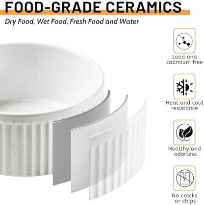 Non-Slip Ceramic Dog Bowls, 5" Dog Food and Water Bowl Set with Silicone Base, 16oz/2cups Weighted Flip-Proof Pet Feeding Bowl for Small Dogs and Cats (Small, White) - Image 5