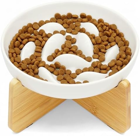 Non-Slip Rubberwood Elevated Cat Feeder Stand - 6.1"x3.5" Detachable Bowl Holder, Ergonomic Anti-Vomiting Raised Pet Dish Stand by Cilkus