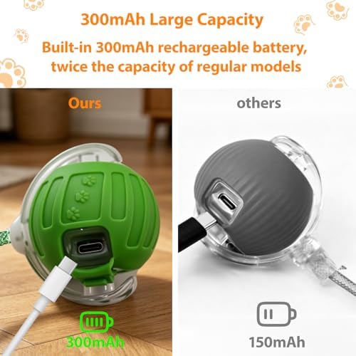 Interactive Cat Toys Ball for Indoor Cats, Automatic Self-Rolling, Motion-Activated, Bird Chirping Cats Dogs Ball Toy with Elastic Mesh Tail, Cat Enrichment Toys for Indoor Cats (Green) - Image 6