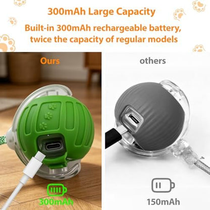 Interactive Cat Toys Ball for Indoor Cats, Automatic Self-Rolling, Motion-Activated, Bird Chirping Cats Dogs Ball Toy with Elastic Mesh Tail, Cat Enrichment Toys for Indoor Cats (Green) - Image 6
