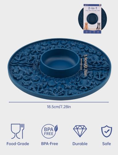 ZooZoo 2-in-1 Dog Lick Mat & Slow Feeder Bowl, Silicone Suction Cups, Blue - Image 7