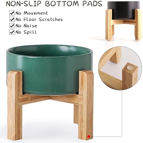 Petygooing Green Elevated/Raised Ceramic Dog Bowl for Small Breeds, Dog Food Water Dish with Stand,Pet Feeding Bowl with Anti Slip Rubber for Cats and Small Dogs Puppy 13.5 OZ (5.1In / 1.7 Cups) - Image 2