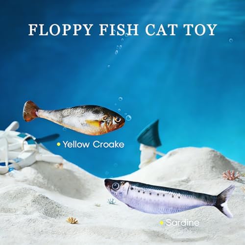 Realistic Floppy Fish Cat Toy with Catnip Toys for Cats Interactive Cat Toys for All Breeds Tap-Activated 3 Flapping Mode Sardine/Yellow Croaker,7.1 Inches,with Catnip,Rechargeable - Image 2
