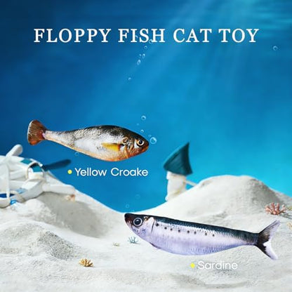 Realistic Floppy Fish Cat Toy with Catnip Toys for Cats Interactive Cat Toys for All Breeds Tap-Activated 3 Flapping Mode Sardine/Yellow Croaker,7.1 Inches,with Catnip,Rechargeable - Image 2